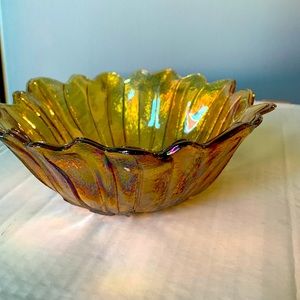 Vintage  carnival glass yellow purplish and gold sunflower bowl